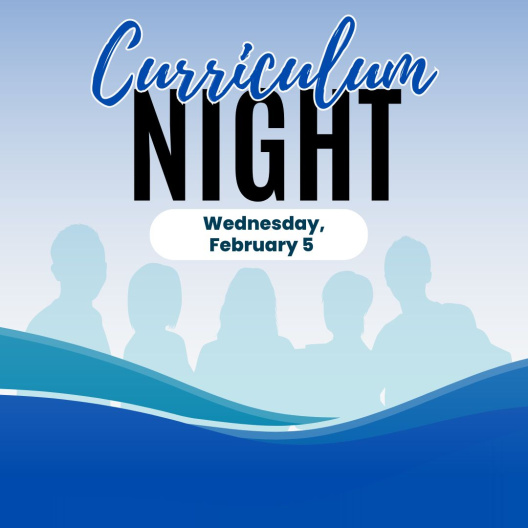 Graphic with silhouettes of students with the text: Curriculum Night, Wednesday, February 5