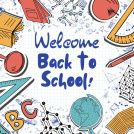 A graphic with various school supplies and the text "Welcome Back to School".