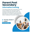 Poster that says Parent Post Secondary Expo Information Evening