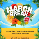 A colourful poster with the text March Break